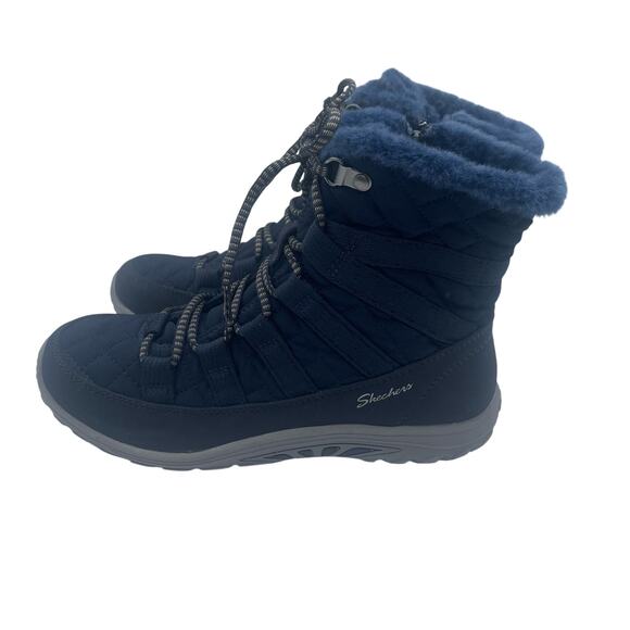 Skechers Reggae Fest Moro Rock Faux Fur Lined Boots Booties Navy Blue Womens 6 - Picture 2 of 8